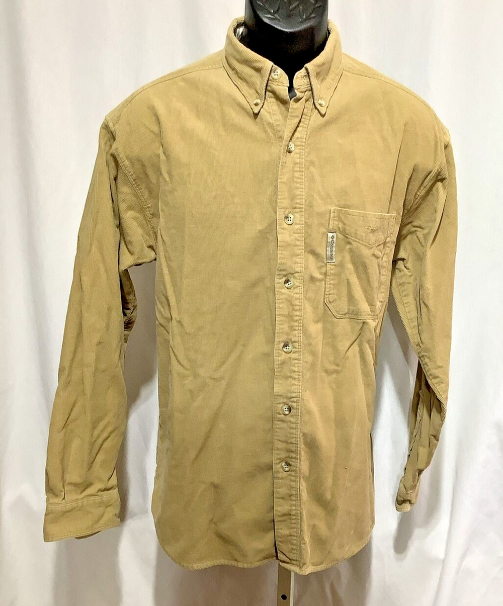 Columbia Corduroy Shirt Mens Small Tan Beige Button Down Long Sleeve Outdoor